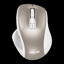 ASUS Souris MW202 Or, vue du dessus: corps bicolore or et blanc, molette et bouton DPI visibles
