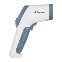 Orbegozo Thermomètre Infrarouge TEM 8000 Gris Blanc, vue latérale droite: bouton bleu latéral et logo Orbegozo visible