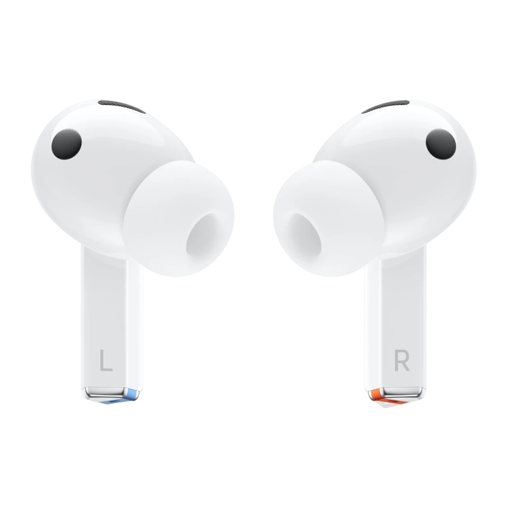 Samsung Galaxy Buds3 Pro Blanc, vue de face: étui ouvert avec les deux écouteurs à l'intérieur - Ítem3