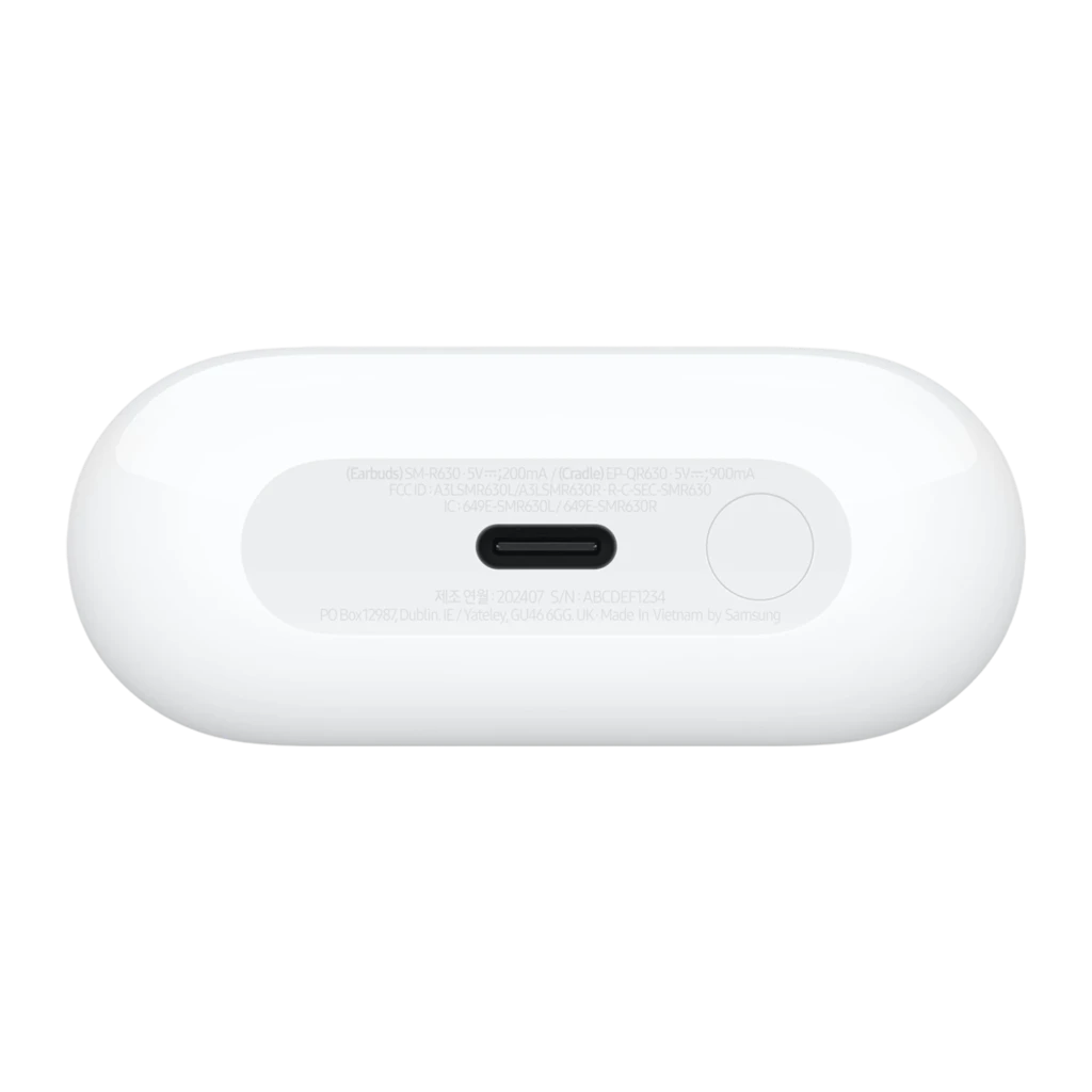Samsung Galaxy Buds3 Pro Blanc, vue de face: étui ouvert avec les deux écouteurs à l'intérieur - Ítem5