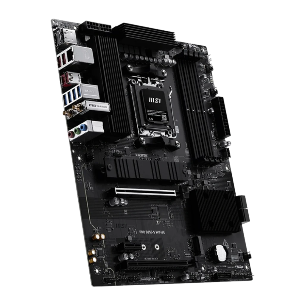 MSI PRO B850-S WiFi 6E preto, kit com caixa: placa-mãe ao lado da caixa de venda com antena WiFi incluída - Item2