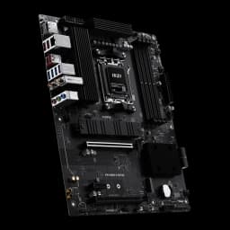 MSI PRO B850-S WiFi 6E noir, vue latérale gauche: panneau arrière avec ports USB, audio et carte WiFi visibles