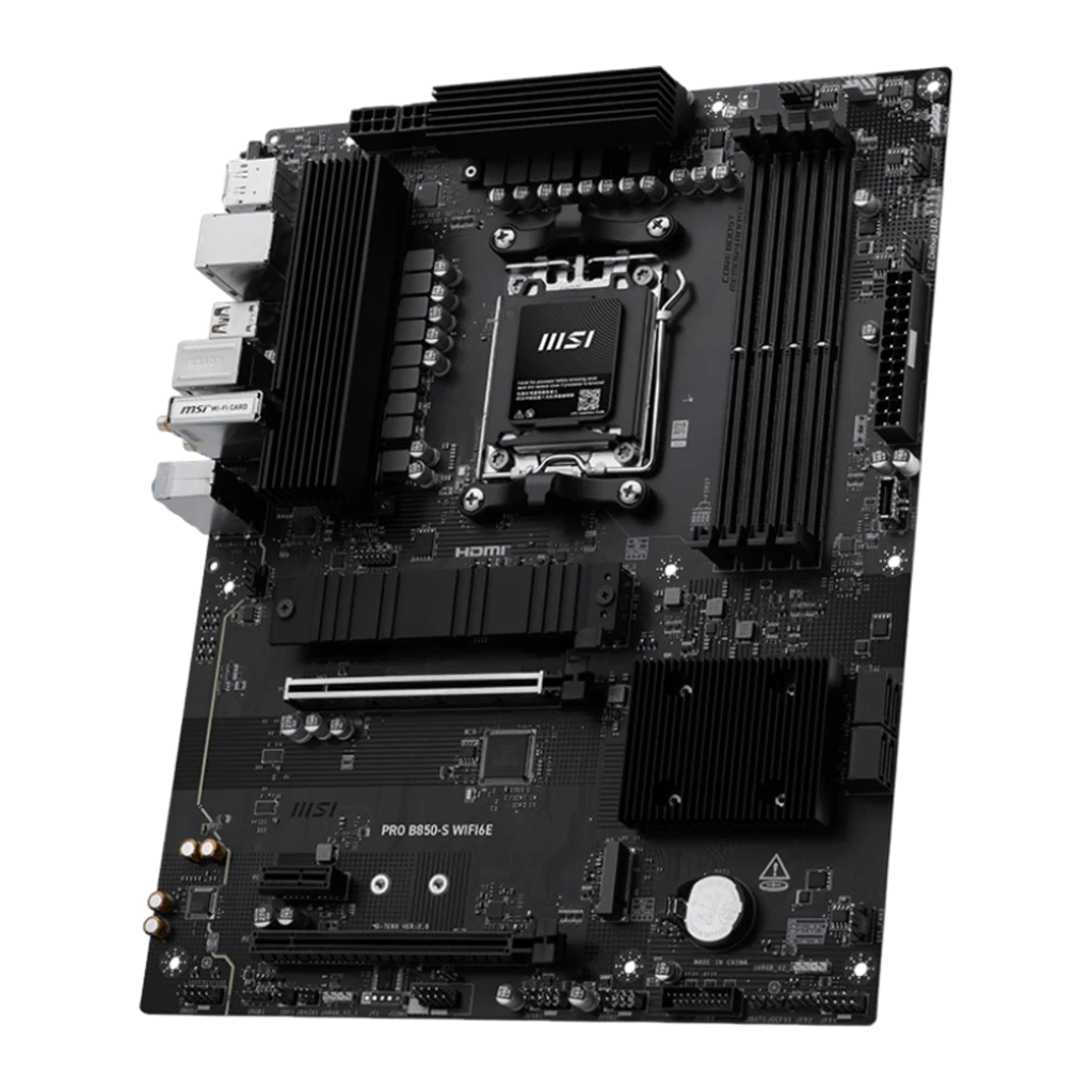 MSI PRO B850-S WiFi 6E preto, kit com caixa: placa-mãe ao lado da caixa de venda com antena WiFi incluída - Item1