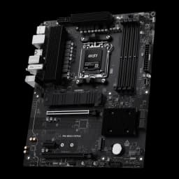 MSI PRO B850-S WiFi 6E noir, vue principale en angle: carte mère ATX avec dissipateurs VRM, socket AM5 et slots DDR5
