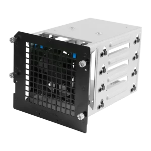 Chenbro Caixa HDD GEZ Preto, vista frontal-lateral: painel ventilador PWM 80mm preto, baías HDD brancas e parafusos cativos