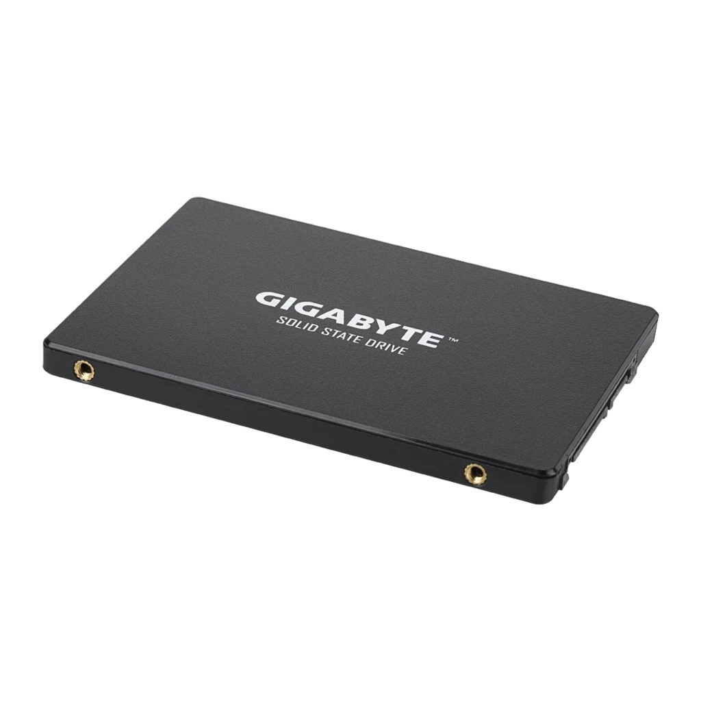 Gigabyte SSD GP-GSTFS31256GTND 256GB noir, vue avant: boîtier texturé avec logo GIGABYTE centré et côté droit visible - Ítem2