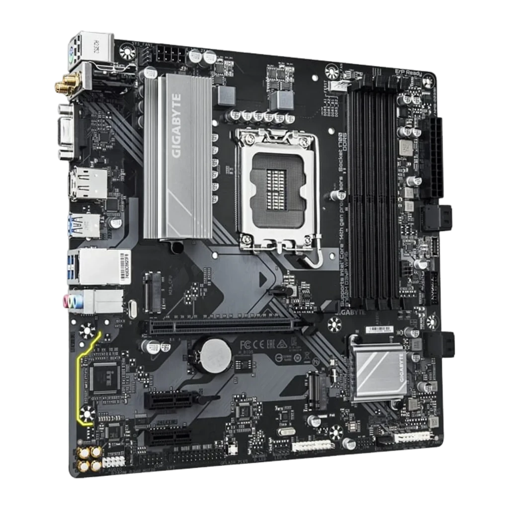 Gigabyte B760M D3HP WiFi6, placa-mãe e caixa: vista frontal mATX com socket LGA1700, dissipadores e slots DDR5 - Item2