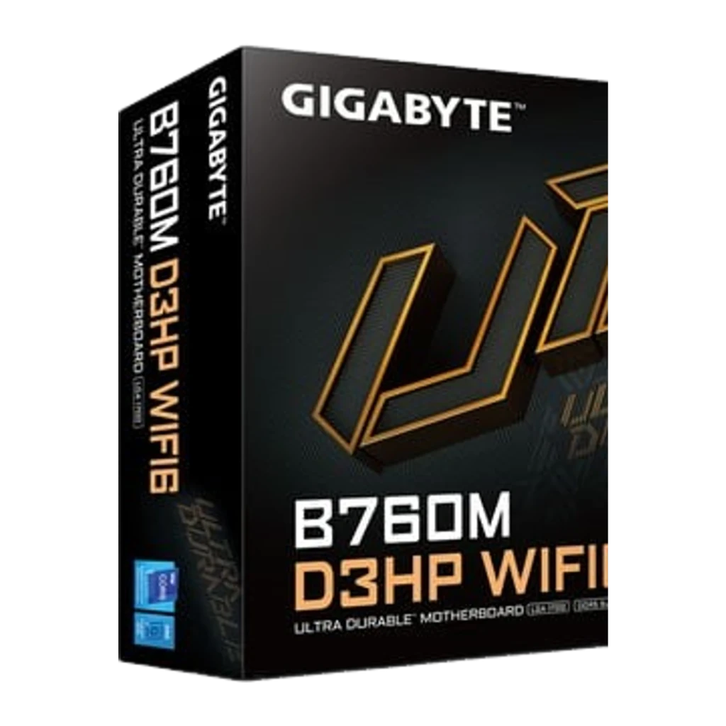 Gigabyte B760M D3HP WiFi6, placa-mãe e caixa: vista frontal mATX com socket LGA1700, dissipadores e slots DDR5 - Item4