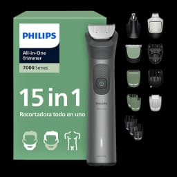 Philips Tondeuse All-in-One MG7921 Série 7000 Gris, pack: poignée grise avec boîte verte et 8 accessoires interchangeables