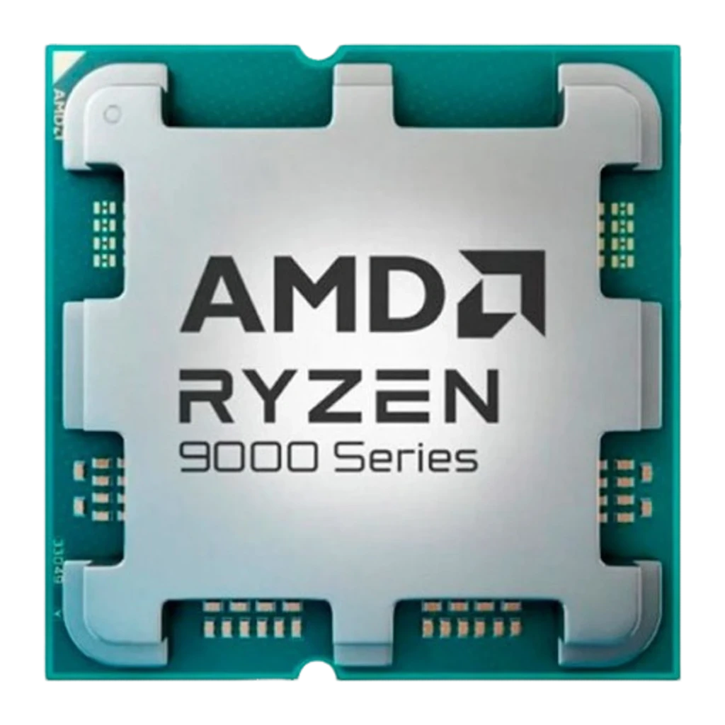 AMD Ryzen 7 9800X3D AM5 192GB, caixa em ângulo: design preto e laranja com logo Ryzen e chip central - Item2