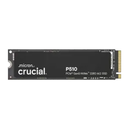 Crucial P510 2TB M.2 2280 PCIe 5.0 NVMe negro, vista frontal: superficie mate con logo Crucial y conector dorado M.2