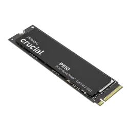 Crucial P510 2TB M.2 2280 PCIe 5.0 NVMe negro, vista en perspectiva: ángulo diagonal que muestra grosor, lateral y conector