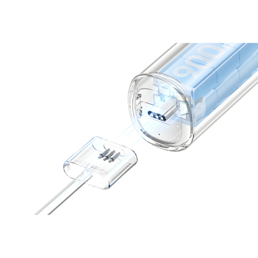 Laifen Wave ABS Cream escova elétrica, vista conjunto: escova, caixa, 2 cabeças e app móvel - Item5