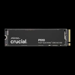 Crucial P510 2TB M.2 2280 PCIe 5.0 NVMe negro, vista frontal: superficie mate con logo Crucial y conector dorado M.2