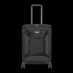 Targus Valise roulettes CUCT04R 16 pouces noir, vue avant: poignée télescopique déployée, poche frontale et 4 roulettes