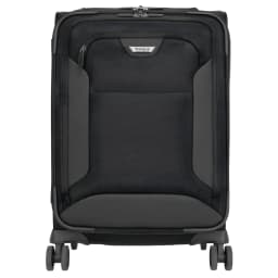 Targus Valise à roulettes CUCT04R 16 pouces noir, vue avant: poche frontale zippée, logo argenté et 4 roulettes pivotantes