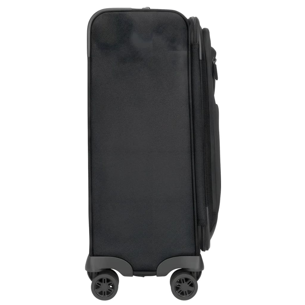 Targus Sacoche à Roulettes CUCT04R 16 pouces noir, vue latérale: profil fin, texture nylon et quatre roulettes pivotantes