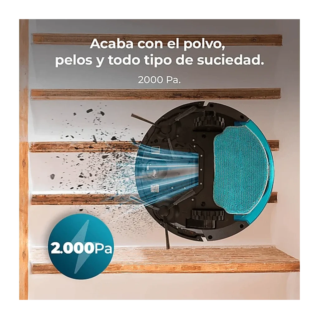 Cecotec Conga M10 Negro, vista superior: cuerpo circular negro, dos cepillos laterales y botones de encendido con luz - Ítem4