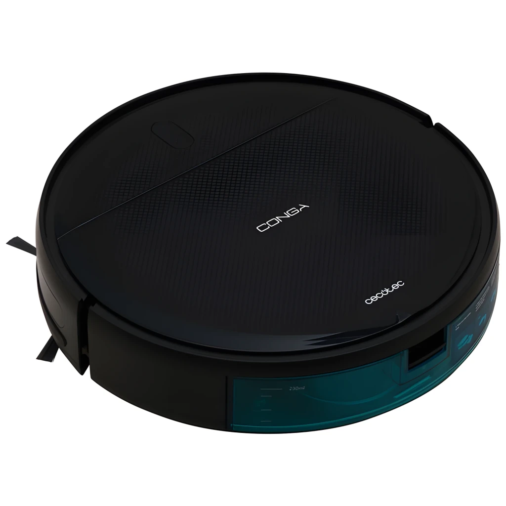 Cecotec Conga M10 Negro, vista superior: cuerpo circular negro, dos cepillos laterales y botones de encendido con luz - Ítem1