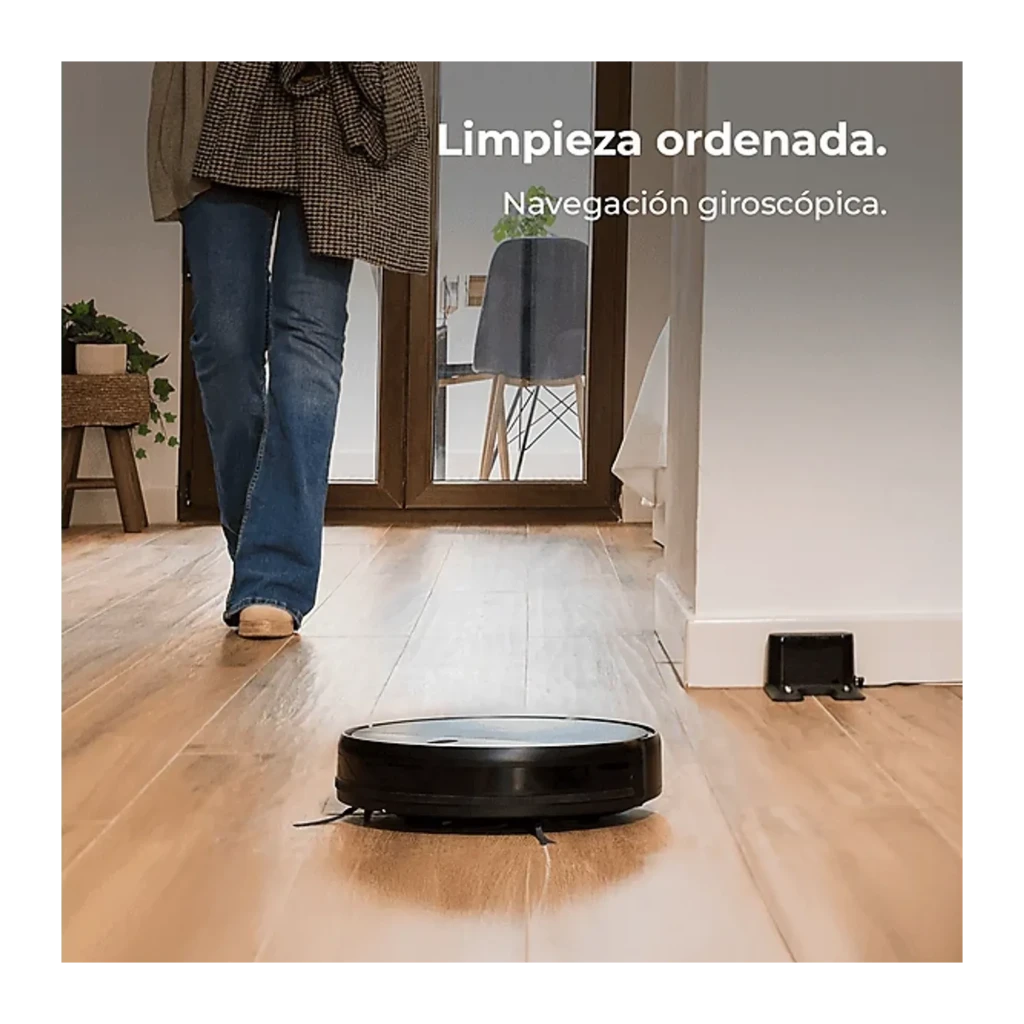 Cecotec Conga M10 Negro, vista superior: cuerpo circular negro, dos cepillos laterales y botones de encendido con luz - Ítem5
