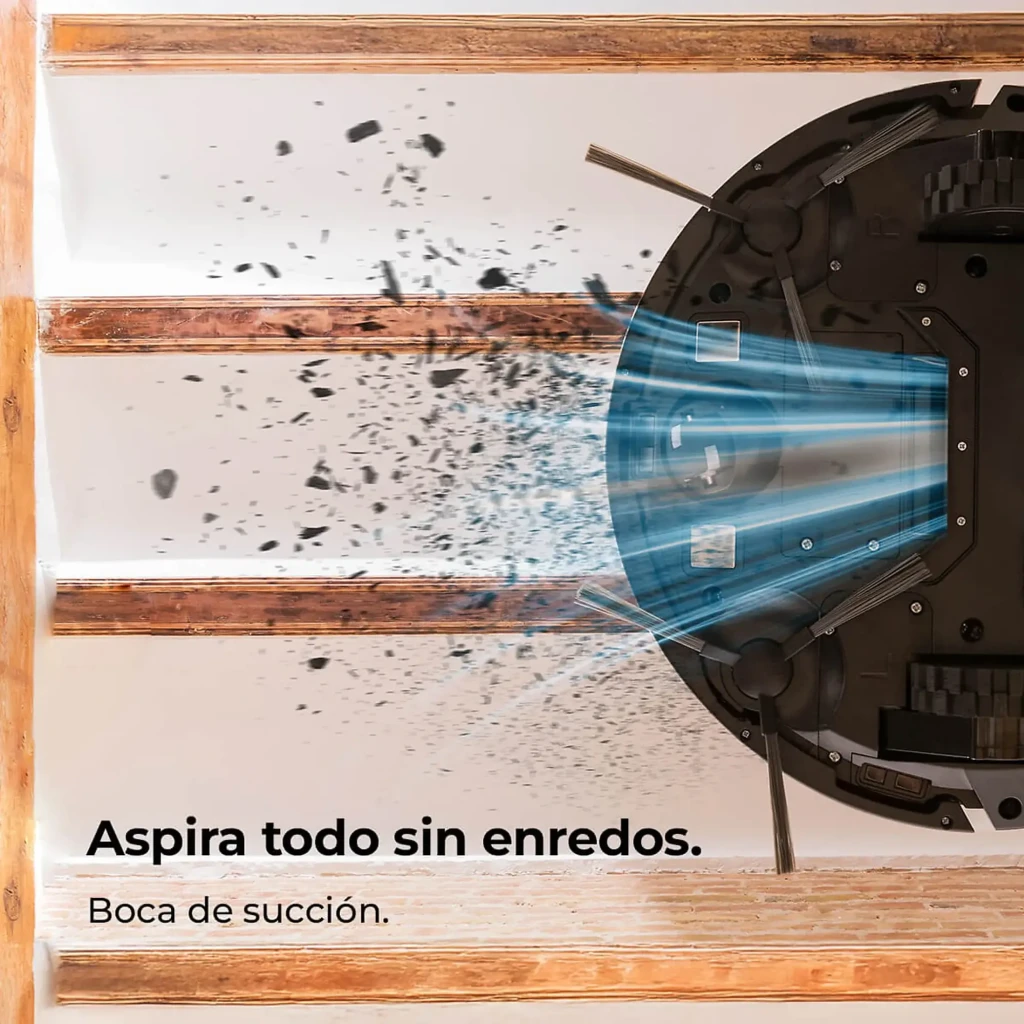 Cecotec Conga M10 Negro, vista superior: cuerpo circular negro, dos cepillos laterales y botones de encendido con luz - Ítem7