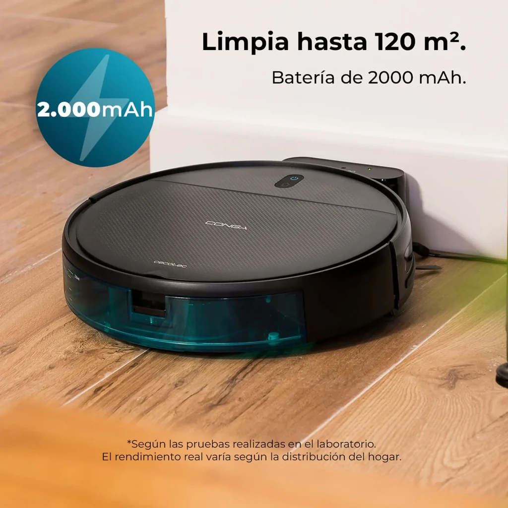 Cecotec Conga M10 Negro, vista superior: cuerpo circular negro, dos cepillos laterales y botones de encendido con luz - Ítem8