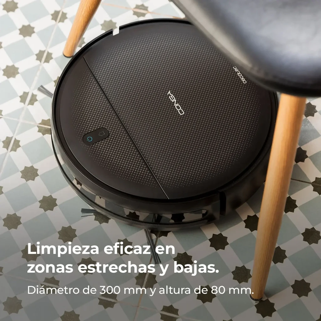 Cecotec Conga M10 Negro, vista superior: cuerpo circular negro, dos cepillos laterales y botones de encendido con luz - Ítem9