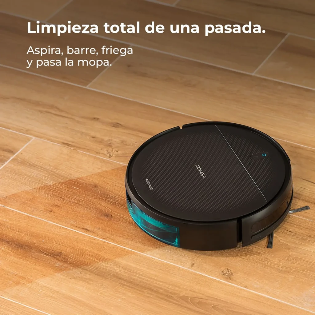 Cecotec Conga M10 Negro, vista superior: cuerpo circular negro, dos cepillos laterales y botones de encendido con luz - Ítem10