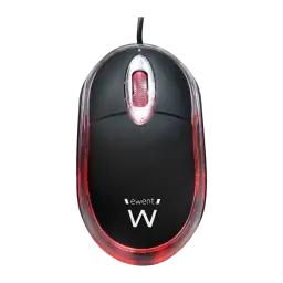 Ewent EW3174 Optique USB 1000 DPI noir transparent, vue dessus: corps noir avec bordure transparente éclairée en rouge et