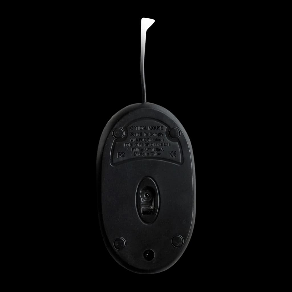 Ewent EW3174 Optique USB 1000 DPI noir transparent, vue dessous: base noire avec capteur optique central, patins et