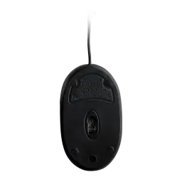 Ewent EW3174 Optique USB 1000 DPI noir transparent, vue dessous: base noire avec capteur optique central, patins et