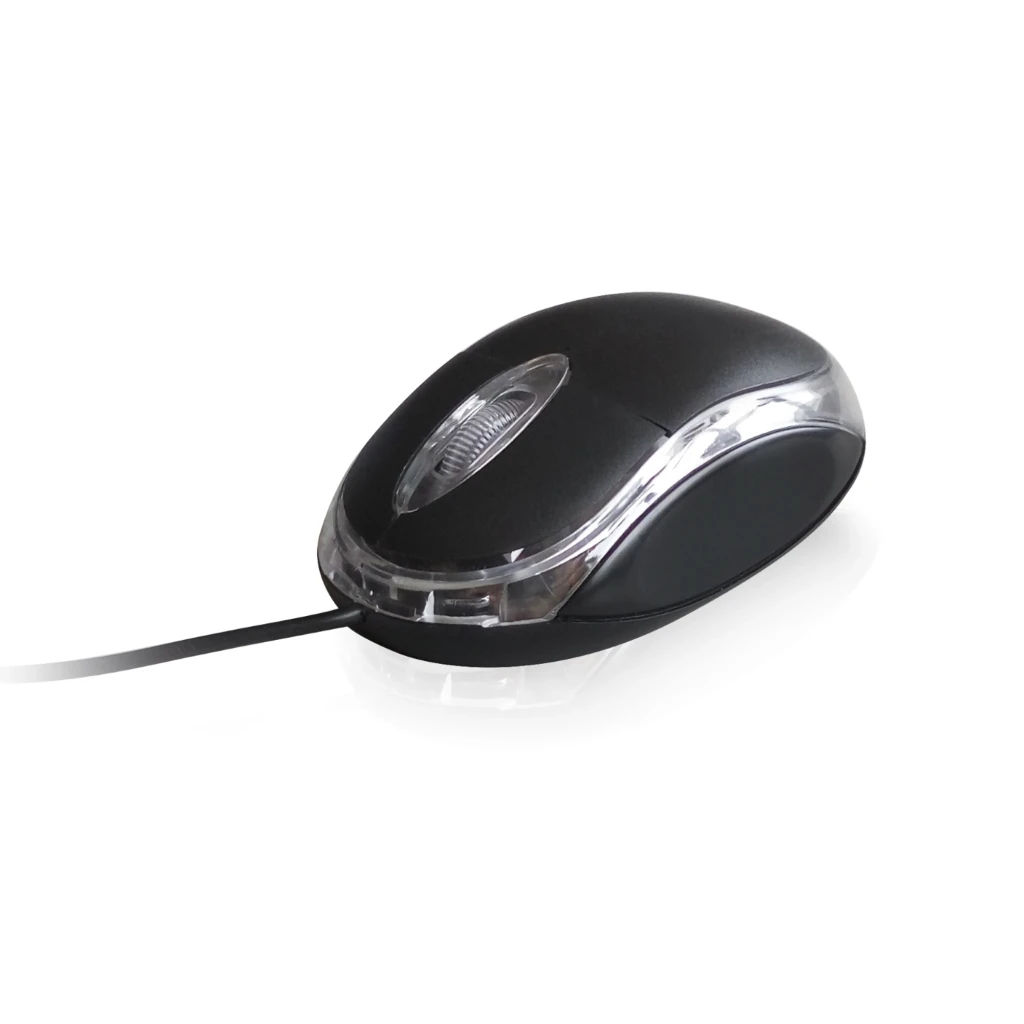 Ewent EW3174 Óptico USB 1000 DPI preto transparente, vista superior: corpo preto com borda transparente iluminada a vermelho - Item2