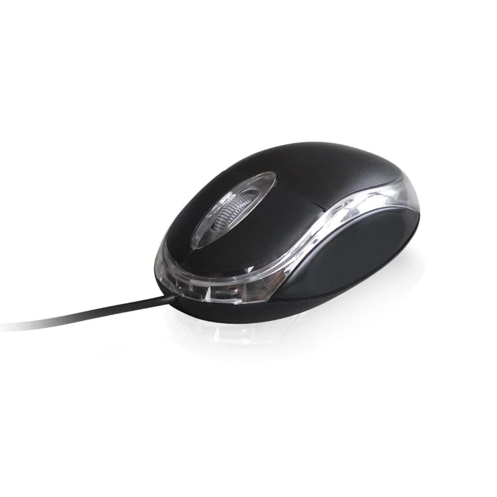 Ewent Souris EW3174 Optique USB 1000 DPI noir transparent, vue latérale: corps noir mat avec base transparente éclairée et