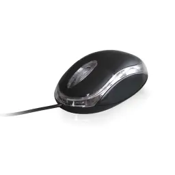 Ewent Souris EW3174 Optique USB 1000 DPI noir transparent, vue latérale: corps noir mat avec base transparente éclairée et