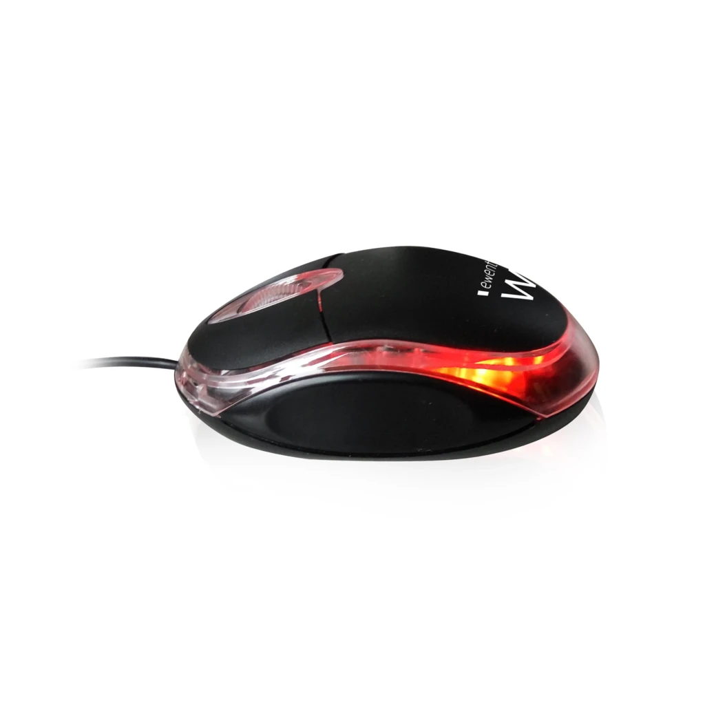 Ewent EW3174 Óptico USB 1000 DPI preto transparente, vista superior: corpo preto com borda transparente iluminada a vermelho - Item3