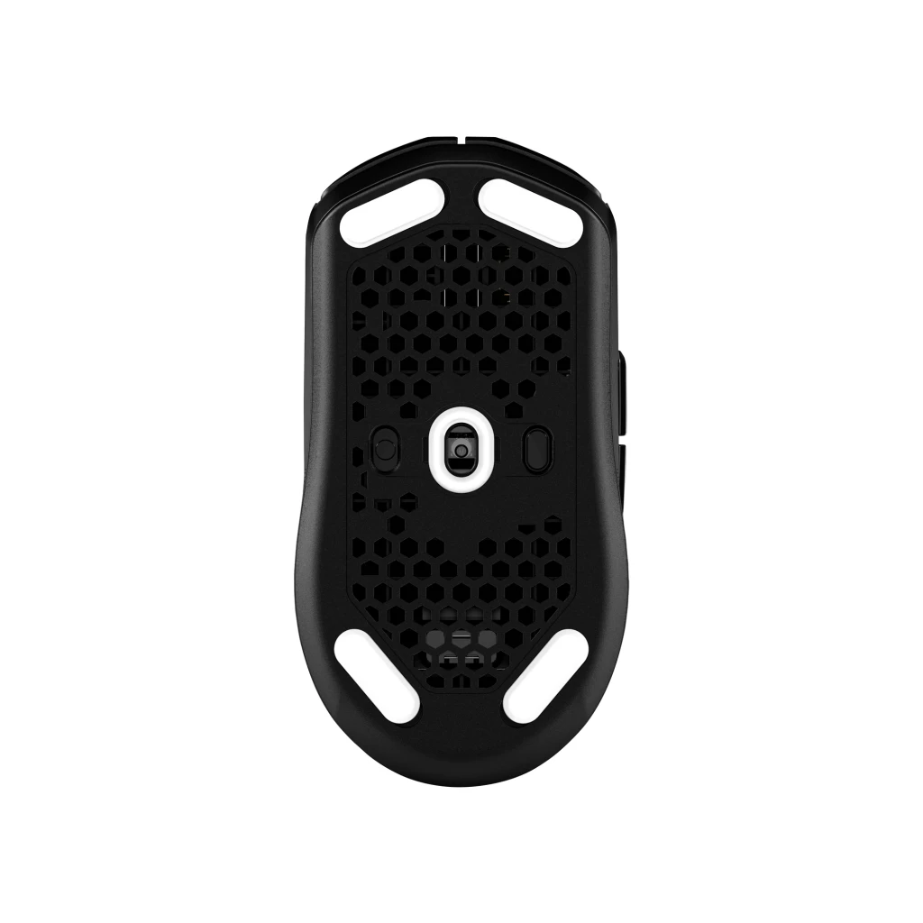 HyperX Pulsefire Fuse Wireless 12000 DPI RGB preto, vista superior: roda com luz vermelha, logo HX e RGB na base - Item3