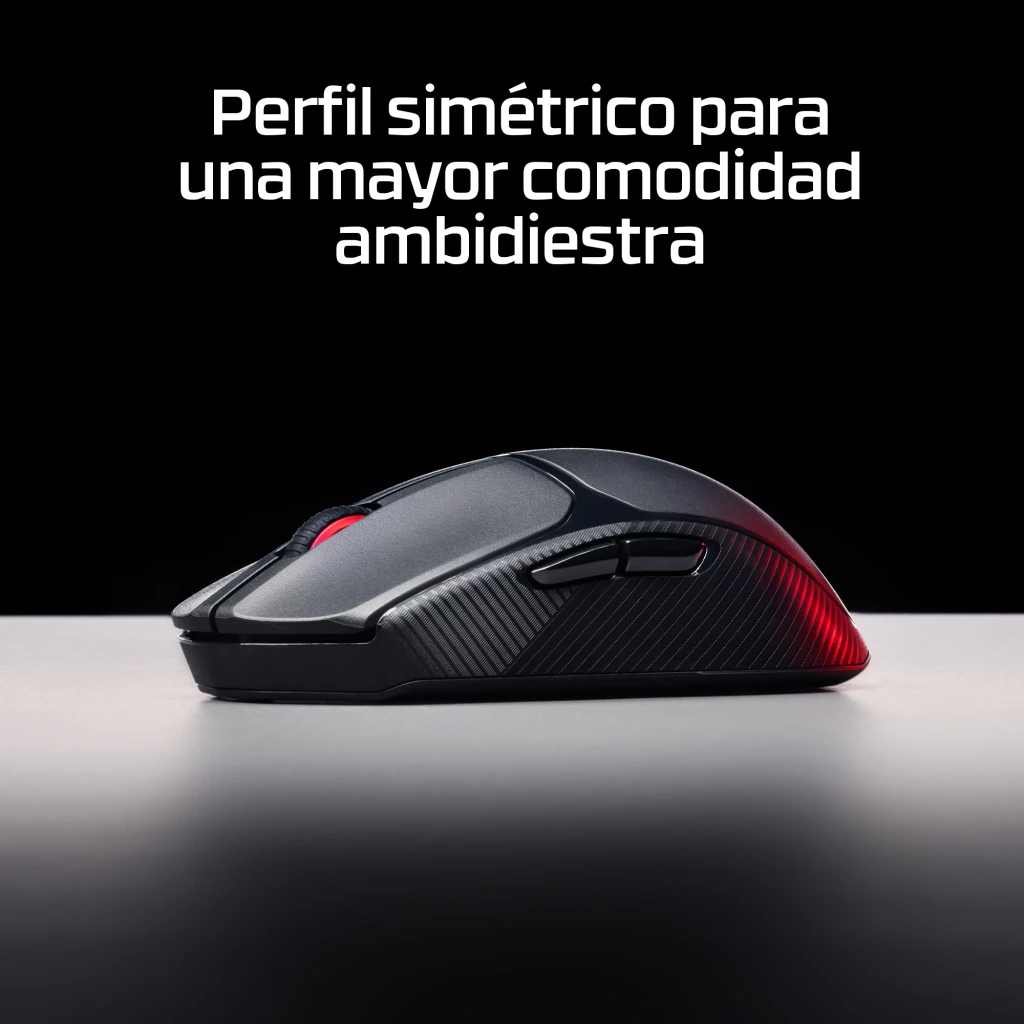 HyperX Pulsefire Fuse Wireless 12000 DPI RGB preto, vista superior: roda com luz vermelha, logo HX e RGB na base - Item7