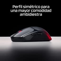 HyperX Pulsefire Fuse Wireless 12000 DPI RGB Noir, vue latérale: profil symétrique avec éclairage rouge et texture diagonale
