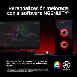 HyperX Pulsefire Fuse Wireless 12000 DPI RGB noir, logiciel: interface NGENUITY sur moniteur OMEN avec souris sur bureau