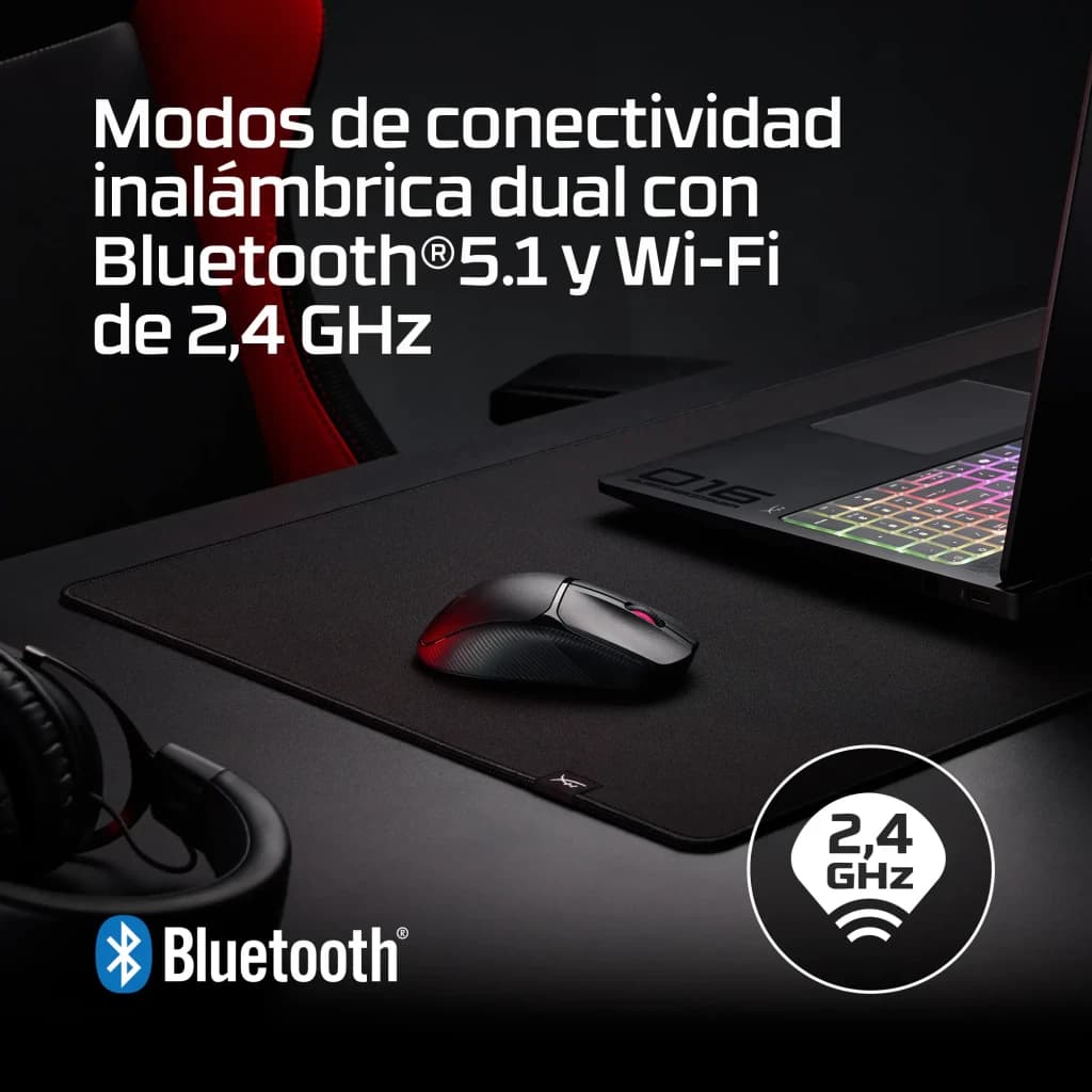 HyperX Pulsefire Fuse Wireless Noir, scène gaming: souris sur mousepad avec laptop RGB, connectivité Bluetooth 5.1 et Wi-Fi