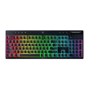 Razer BlackWidow V4 HyperSpeed Orange Switch naranja, vista superior: retroiluminación RGB multicolor en teclas mecánicas y