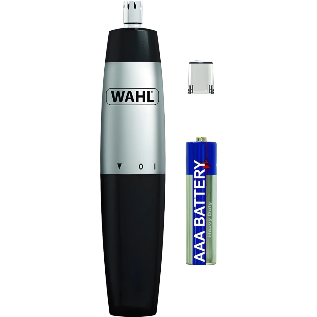 Wahl Recortador nariz orejas 05642-135 negro, vista frontal: cuerpo negro y plata con logo Wahl e interruptor on/off - Ítem2