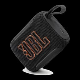 JBL Go 5 preto, vista lateral direita inclinada: porta USB-C e LEDs de estado visíveis junto à alça