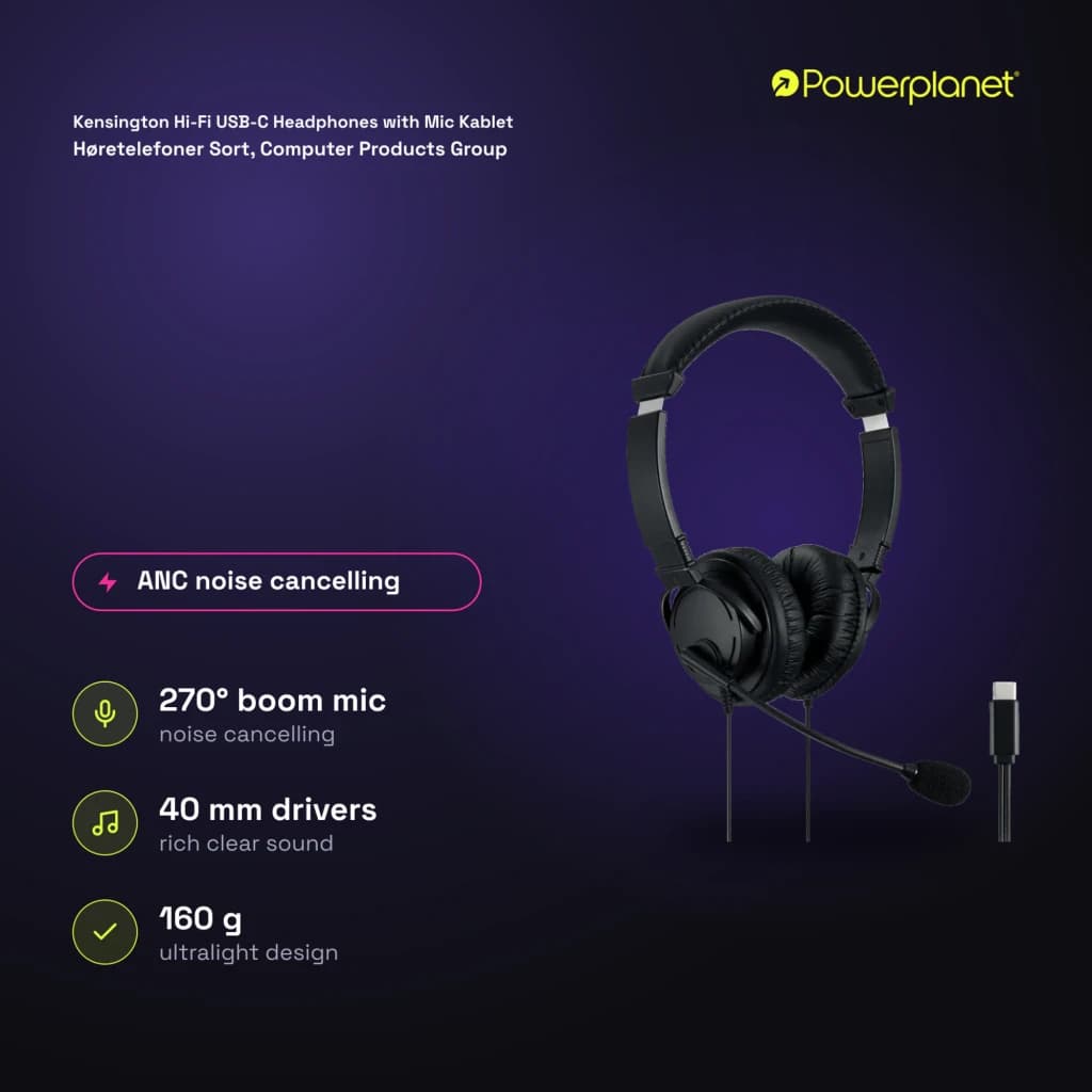 Kensington Hi-Fi USB-C Headphones with Mic Kablet Høretelefoner Sort, Computer Products Group negro - características