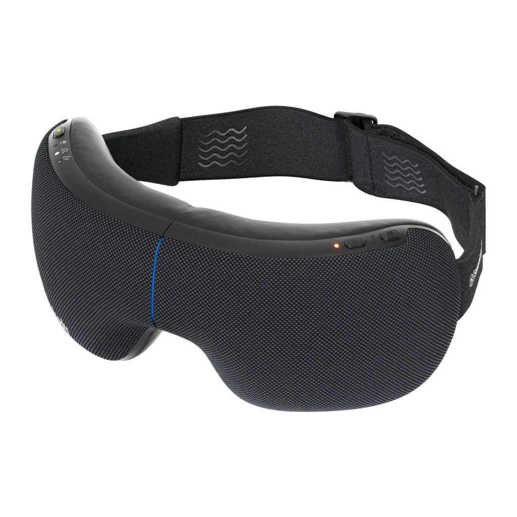Therabody TheraGun SmartGoggles 2.0 preto, vista frontal: exterior texturizado com linha azul central e logótipo Therabody - Item1