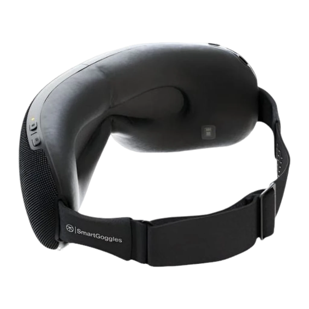 Therabody TheraGun SmartGoggles 2.0 preto, vista frontal: exterior texturizado com linha azul central e logótipo Therabody - Item2