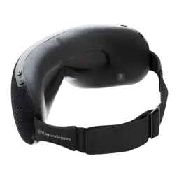 Therabody TheraGun SmartGoggles 2.0 noir, vue arrière: coussins intérieurs rembourrés, logo SmartGoggles sur sangle élastique