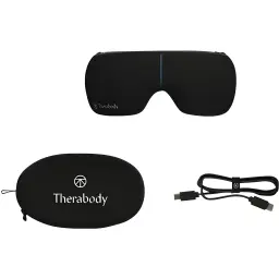 Therabody TheraGun SmartGoggles 2.0 Noir, contenu boîte: lunettes massantes, étui noir avec logo et câble USB-C