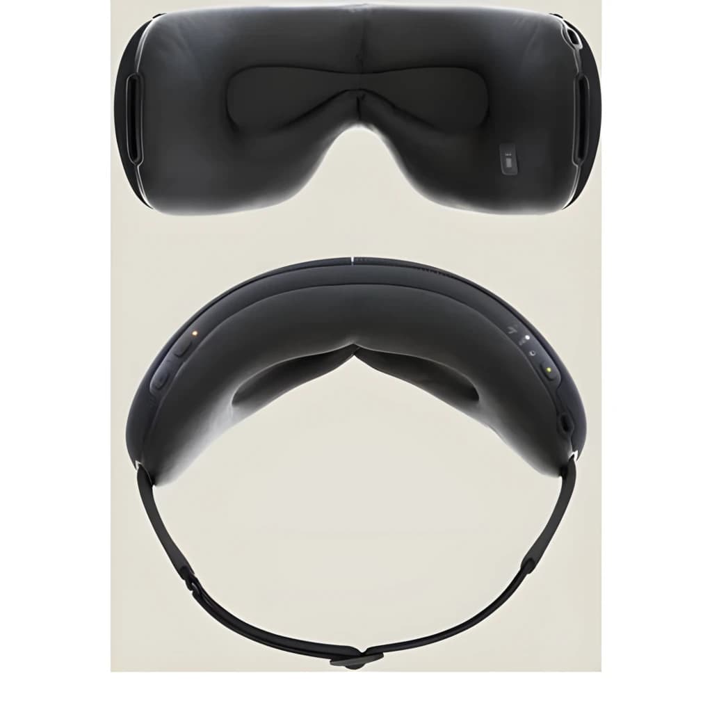 Therabody TheraGun SmartGoggles 2.0 Noir, vues dessus et dessous: coussins oculaires et bandeau élastique avec boutons