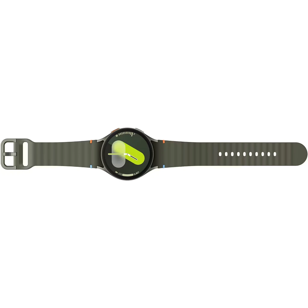 Samsung Galaxy Watch 7 44mm Verde, vista frontal en ángulo: esfera verde lima con número 7, correa silicona verde con - Ítem4